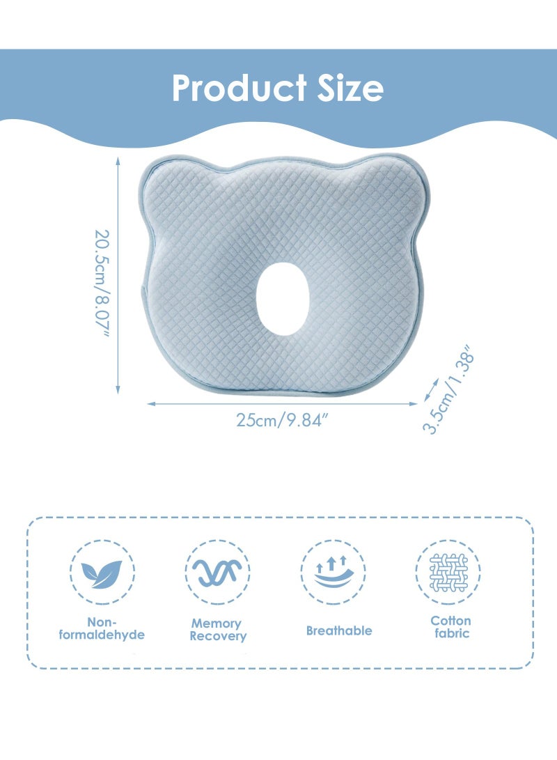 Baby Pillow Against Flat Head Baby Pillow Head Deformation 100% Cotton, Children's Head Pillow Memory Foam for 0-12 months Newborn Blue  - Image 2