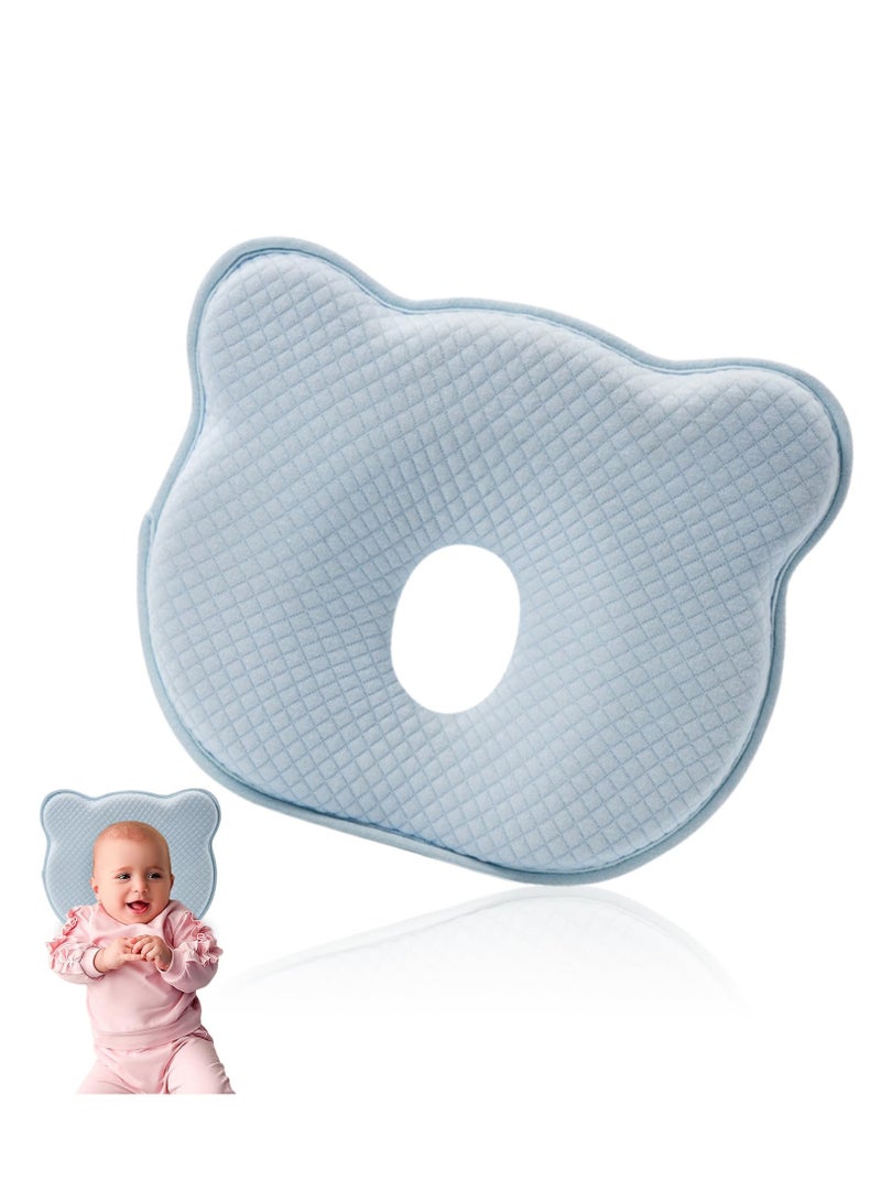 Baby Pillow Against Flat Head Baby Pillow Head Deformation 100% Cotton, Children's Head Pillow Memory Foam for 0-12 months Newborn Blue  - Image 1
