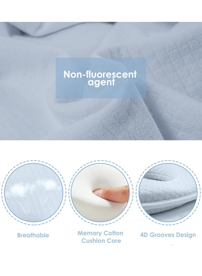 Baby Pillow Against Flat Head Baby Pillow Head Deformation 100% Cotton, Children's Head Pillow Memory Foam for 0-12 months Newborn Blue  - Image 3