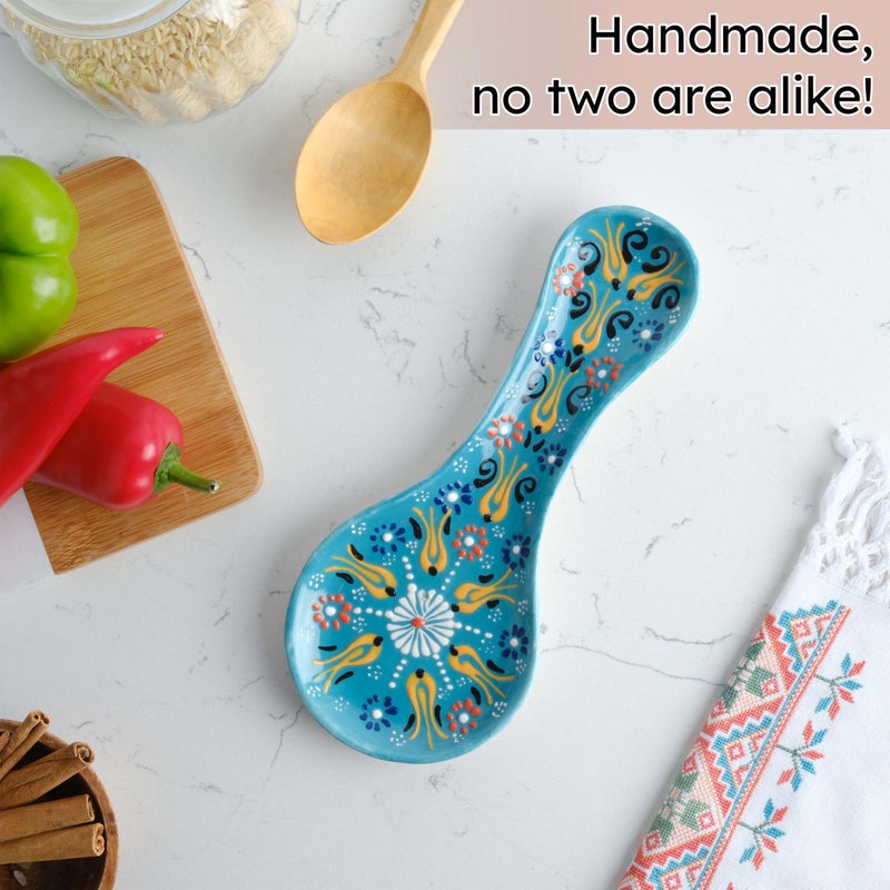 EVANILIFE Handmade Spoon Rest, Ceramic Spoon Rest for Stove Top, 10" Spoon Rest for Kitchen Counter, Dishwasher Safe Spoon Holder for Stove, Housewarming Gifts Utensil Rest, Colorful Spoon Rests (Turquoise) - Image 3