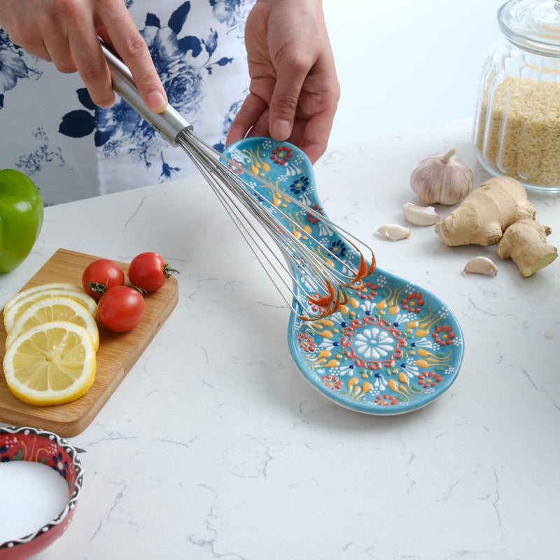EVANILIFE Handmade Spoon Rest, Ceramic Spoon Rest for Stove Top, 10" Spoon Rest for Kitchen Counter, Dishwasher Safe Spoon Holder for Stove, Housewarming Gifts Utensil Rest, Colorful Spoon Rests (Turquoise) - Image 4