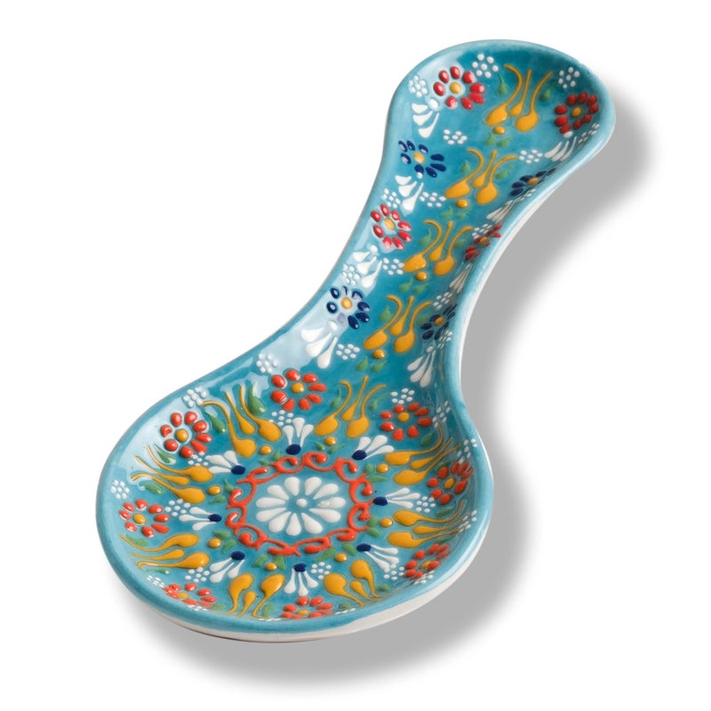 EVANILIFE Handmade Spoon Rest, Ceramic Spoon Rest for Stove Top, 10" Spoon Rest for Kitchen Counter, Dishwasher Safe Spoon Holder for Stove, Housewarming Gifts Utensil Rest, Colorful Spoon Rests (Turquoise) - Image 1