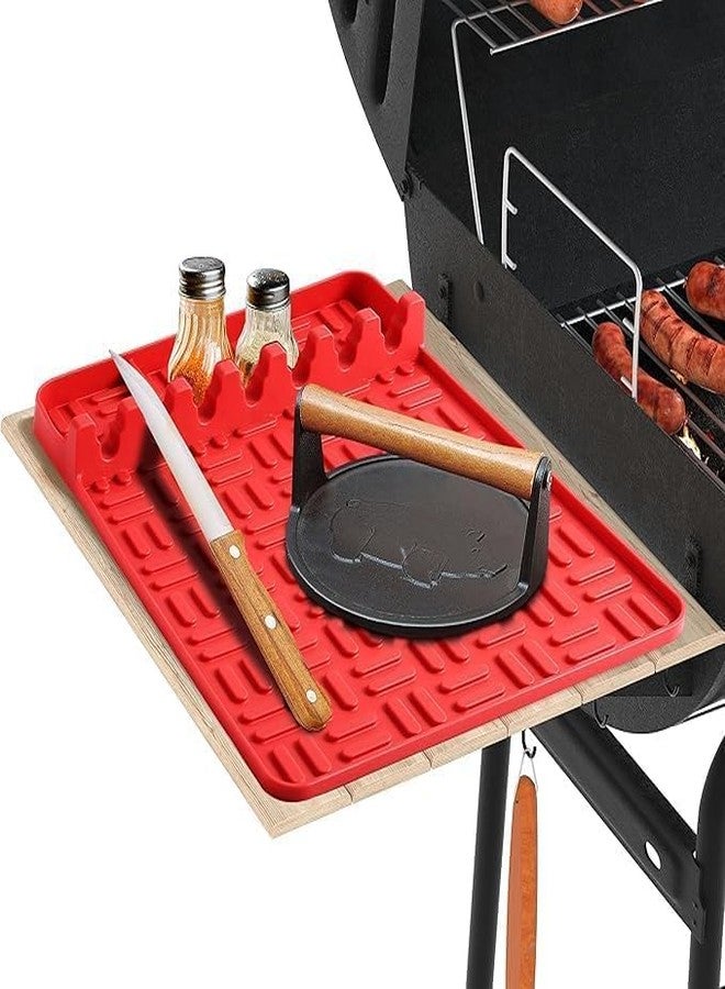 Cyrox Silicone Griddle Tools Mat for Blackstone, Spatula Utensils Holder with Drip Pad Grill Side Shelf Mat for Blackstone Food Grade Grill BBQ Caddy for Multiple Grill Cooking Tools (1pcs) (Red) - Image 3
