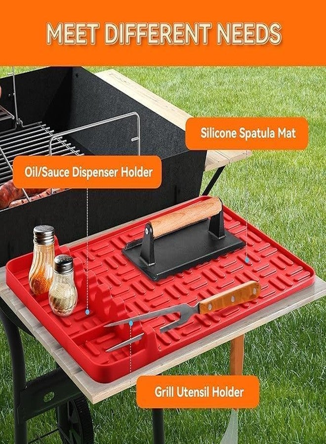 Cyrox Silicone Griddle Tools Mat for Blackstone, Spatula Utensils Holder with Drip Pad Grill Side Shelf Mat for Blackstone Food Grade Grill BBQ Caddy for Multiple Grill Cooking Tools (1pcs) (Red) - Image 5