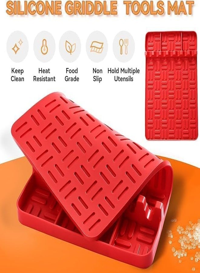 Cyrox Silicone Griddle Tools Mat for Blackstone, Spatula Utensils Holder with Drip Pad Grill Side Shelf Mat for Blackstone Food Grade Grill BBQ Caddy for Multiple Grill Cooking Tools (1pcs) (Red) - Image 4