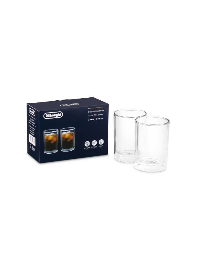 De'Longhi Cold Brew DLSC324 Coffee Glasses, Double-Walled Thermal Glasses, Set of 2, Dishwasher Safe, Capacity 220 ml, Ideal for Cold and Hot Coffee Drinks - Image 1