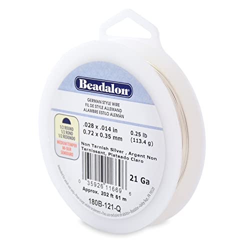 Beadalon German Style Wrapping Wire, Half Round,Tarnish Resistant Silver Plated, 21 Gauge, 80 ft - Image 1
