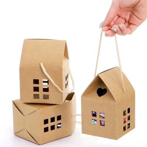 ZAVOOS 50 Pack House Shaped Gift Boxes, Kraft Paper Treat Box with Ropes for Party Favor, Small Decorative Candy Packing Boxes Bulk for Wedding, Housewarming, Birthday, 3.2'' x 3.2'' x 5'' - Image 3