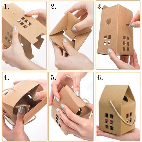 ZAVOOS 50 Pack House Shaped Gift Boxes, Kraft Paper Treat Box with Ropes for Party Favor, Small Decorative Candy Packing Boxes Bulk for Wedding, Housewarming, Birthday, 3.2'' x 3.2'' x 5'' - Image 4