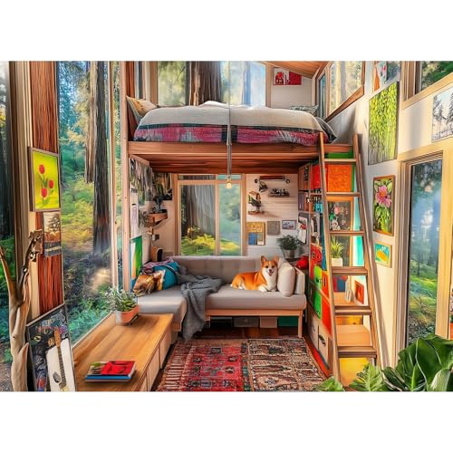 VOLUVOLU 500 Piece Puzzle for Adults Dog Jigsaw Puzzle Forest Cabin Jigsaw Puzzles 500 Pieces Birthday Party for Family Funny Puzzle for Adults Fun and Challenging Family Games 20515 in - Image 1