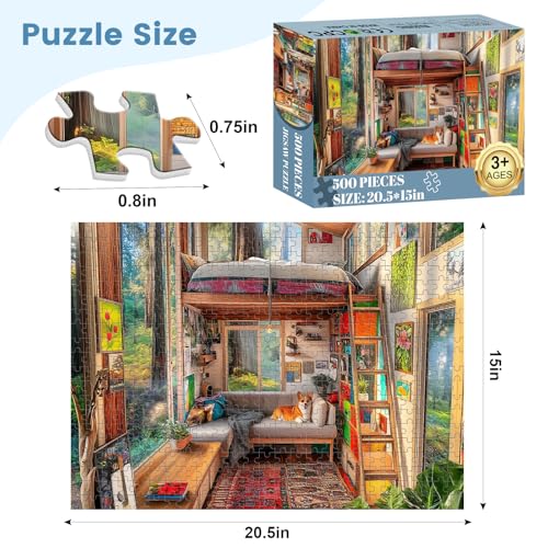 VOLUVOLU 500 Piece Puzzle for Adults Dog Jigsaw Puzzle Forest Cabin Jigsaw Puzzles 500 Pieces Birthday Party for Family Funny Puzzle for Adults Fun and Challenging Family Games 20515 in - Image 5