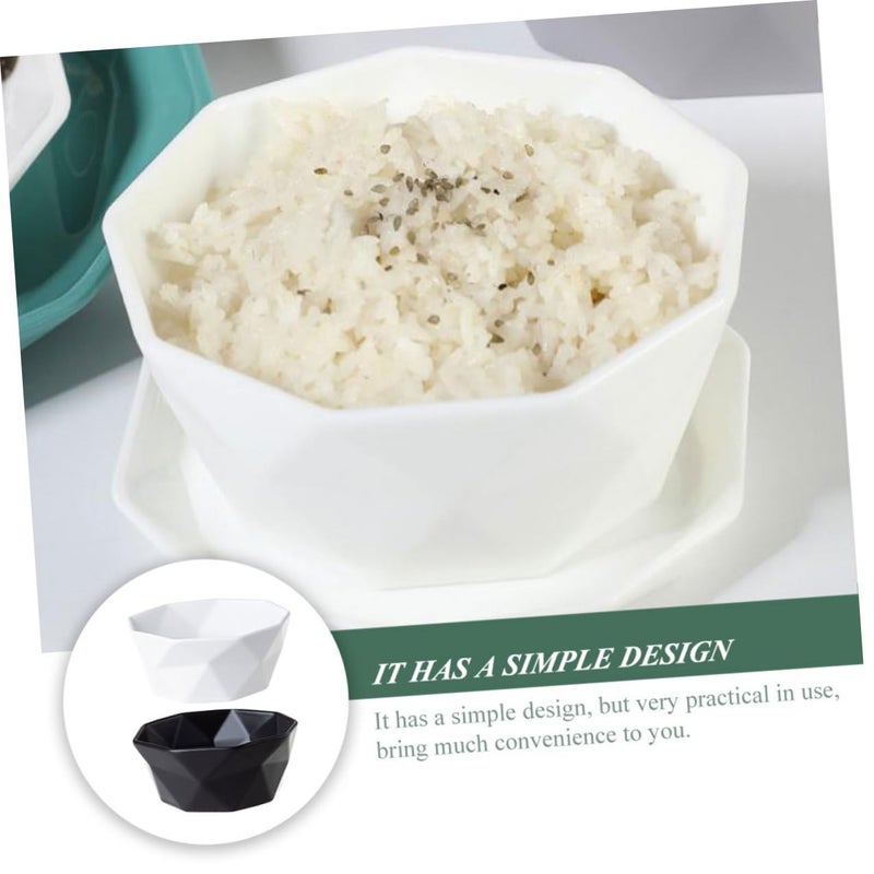 Ceramic Rice Bowls Set of 2 Black and White Irregular Shape Salad Soup Dessert Bowls - Image 4