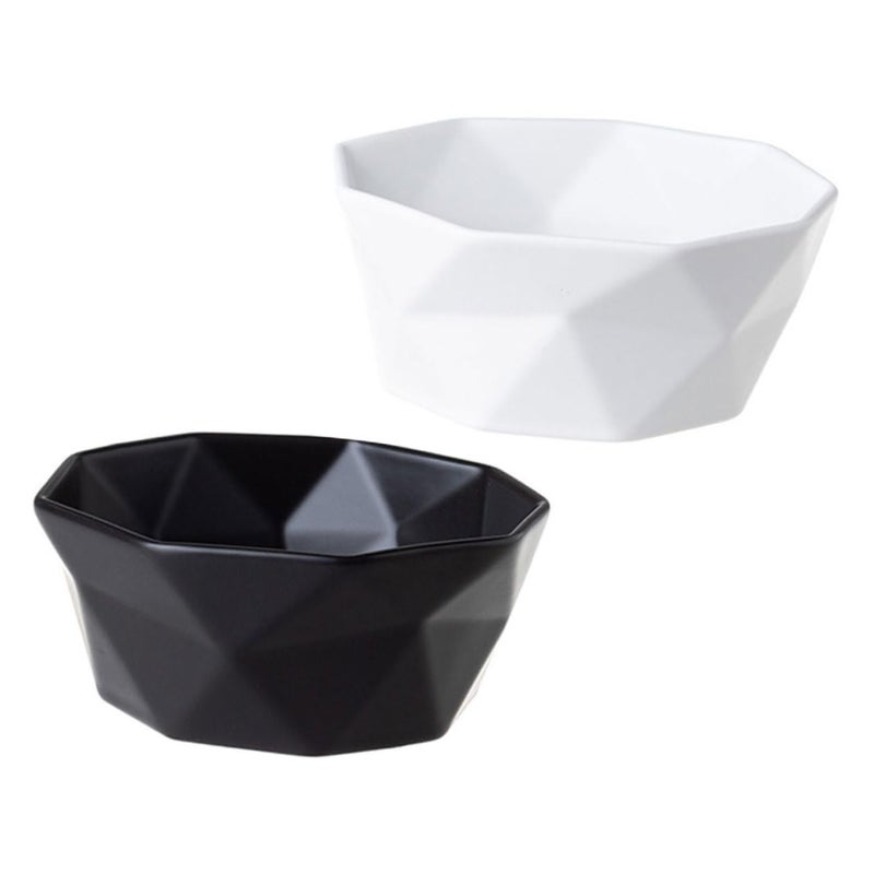Ceramic Rice Bowls Set of 2 Black and White Irregular Shape Salad Soup Dessert Bowls - Image 2