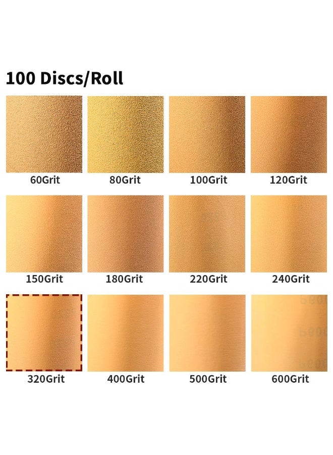 SPEEDWOX SPEEDWOX 100 Pcs Sanding Paper Discs Roll Pressure Sensitive Adhesive Discs 320 Grit 6 Inches C-Weight Sandpaper Aluminium Oxide Golden Yellow Sticky Backing Anti-Loading Coating  - Image 2