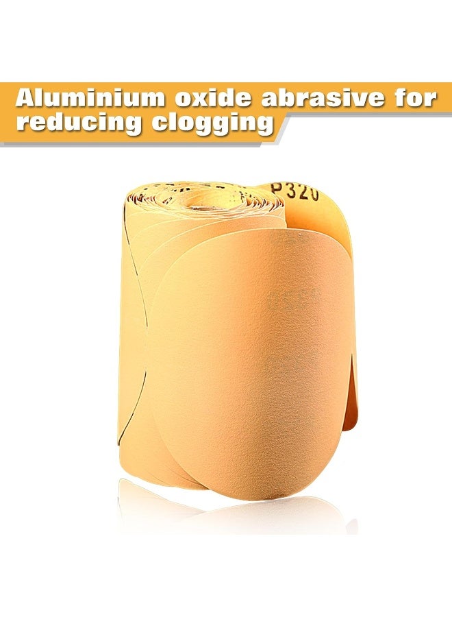 SPEEDWOX SPEEDWOX 100 Pcs Sanding Paper Discs Roll Pressure Sensitive Adhesive Discs 320 Grit 6 Inches C-Weight Sandpaper Aluminium Oxide Golden Yellow Sticky Backing Anti-Loading Coating  - Image 3