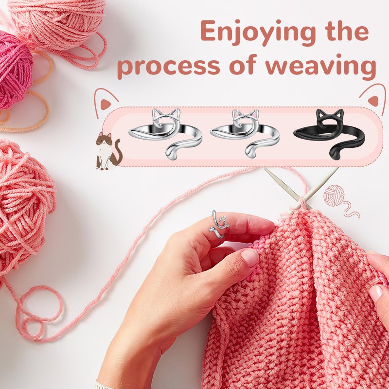 DTOFOOT 6pcs Knitting Crochet Loop Ring for Fingers Metal Open Yarn Guide Crochet Rings Adjustable Braided Faster Knitting Thimbles Holders Accessories for Crochet Mother Grandma Gifts with Box - Image 5