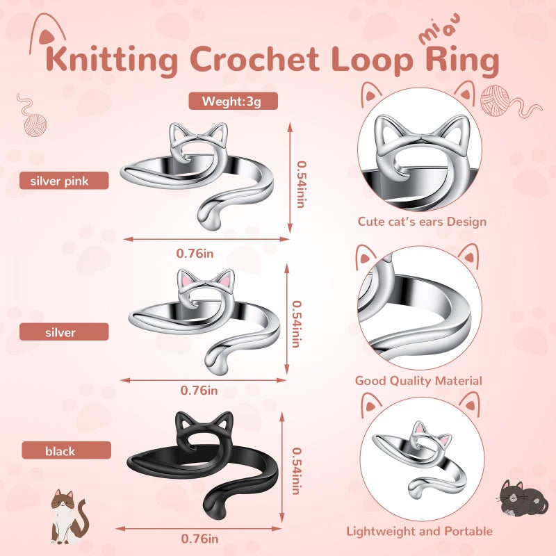 DTOFOOT 6pcs Knitting Crochet Loop Ring for Fingers Metal Open Yarn Guide Crochet Rings Adjustable Braided Faster Knitting Thimbles Holders Accessories for Crochet Mother Grandma Gifts with Box - Image 2
