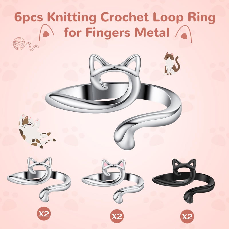 DTOFOOT 6pcs Knitting Crochet Loop Ring for Fingers Metal Open Yarn Guide Crochet Rings Adjustable Braided Faster Knitting Thimbles Holders Accessories for Crochet Mother Grandma Gifts with Box - Image 4
