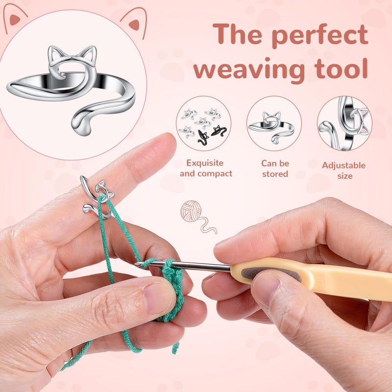 DTOFOOT 6pcs Knitting Crochet Loop Ring for Fingers Metal Open Yarn Guide Crochet Rings Adjustable Braided Faster Knitting Thimbles Holders Accessories for Crochet Mother Grandma Gifts with Box - Image 3