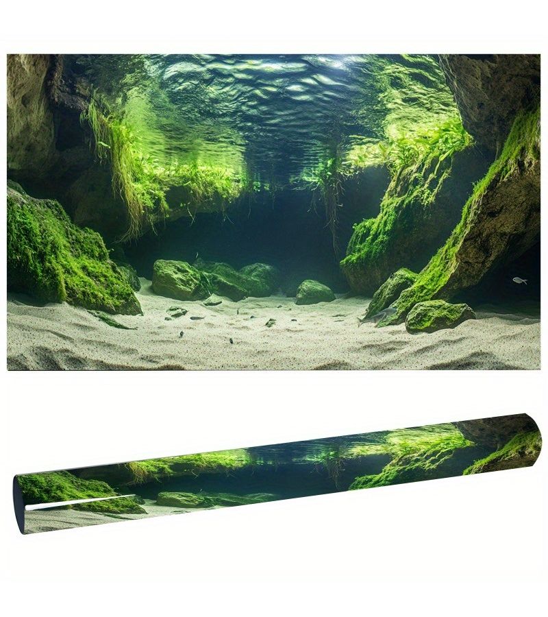 Self Adhesive 3D Aquarium Background Wallpaper 122x60cm Realistic Underwater Scenery with Reefs Aquatic Plants Fish and Shrimp Peel and Stick Installation No Glue Needed for Fish Tank Decor - Image 2