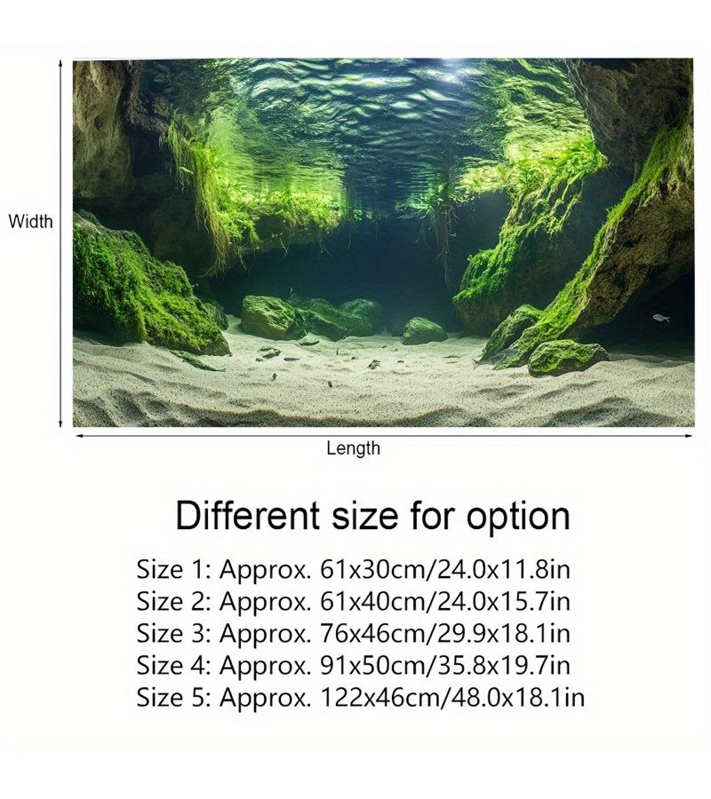 Self Adhesive 3D Aquarium Background Wallpaper 122x60cm Realistic Underwater Scenery with Reefs Aquatic Plants Fish and Shrimp Peel and Stick Installation No Glue Needed for Fish Tank Decor - Image 4