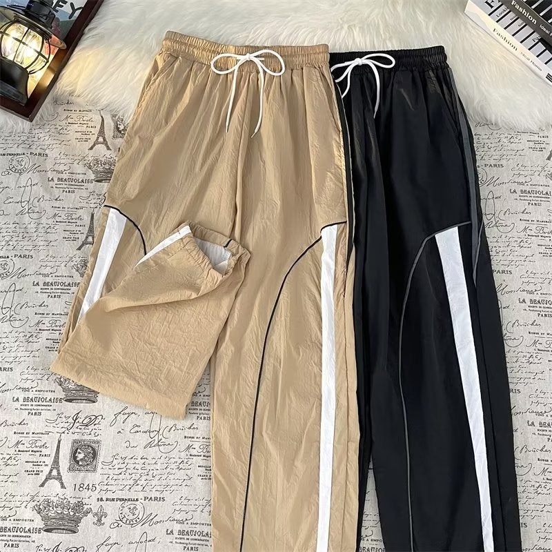 American Retro Khaki Casual Pants Boys Summer Drawstring Sports Loose Straight Dosing Wide Leg Long Pants - Image 2