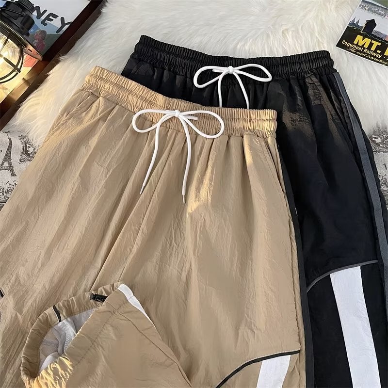 American Retro Khaki Casual Pants Boys Summer Drawstring Sports Loose Straight Dosing Wide Leg Long Pants - Image 5