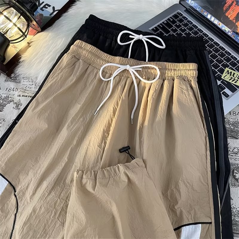 American Retro Khaki Casual Pants Boys Summer Drawstring Sports Loose Straight Dosing Wide Leg Long Pants - Image 4