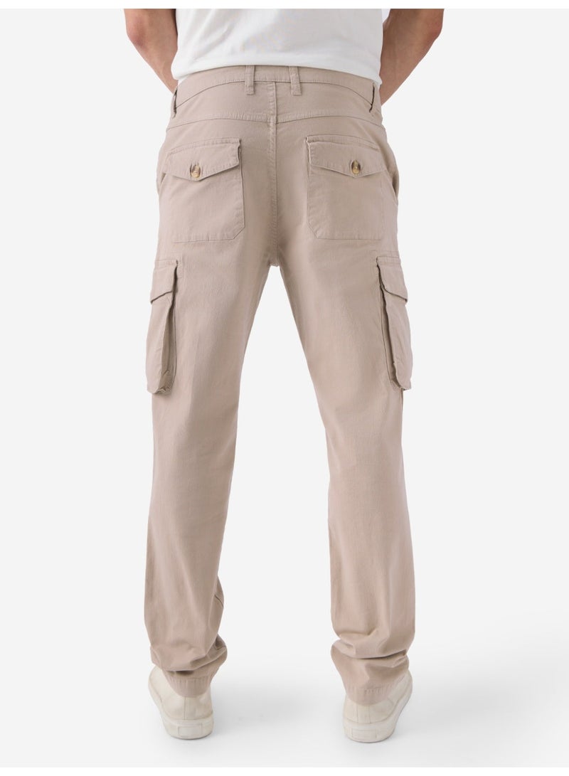 The Souled Store Men Beige Solid Regular Fit Cargo Pants - Image 4