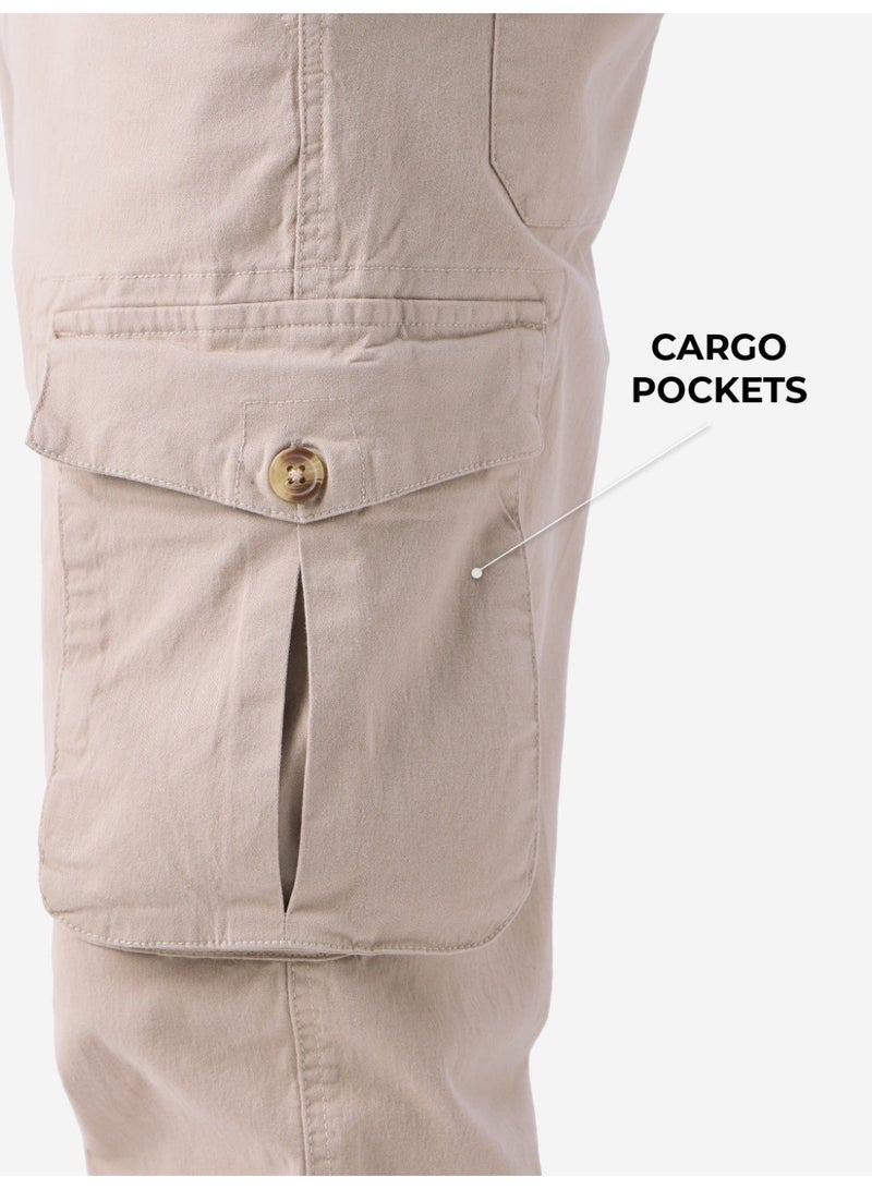 The Souled Store Men Beige Solid Regular Fit Cargo Pants - Image 2