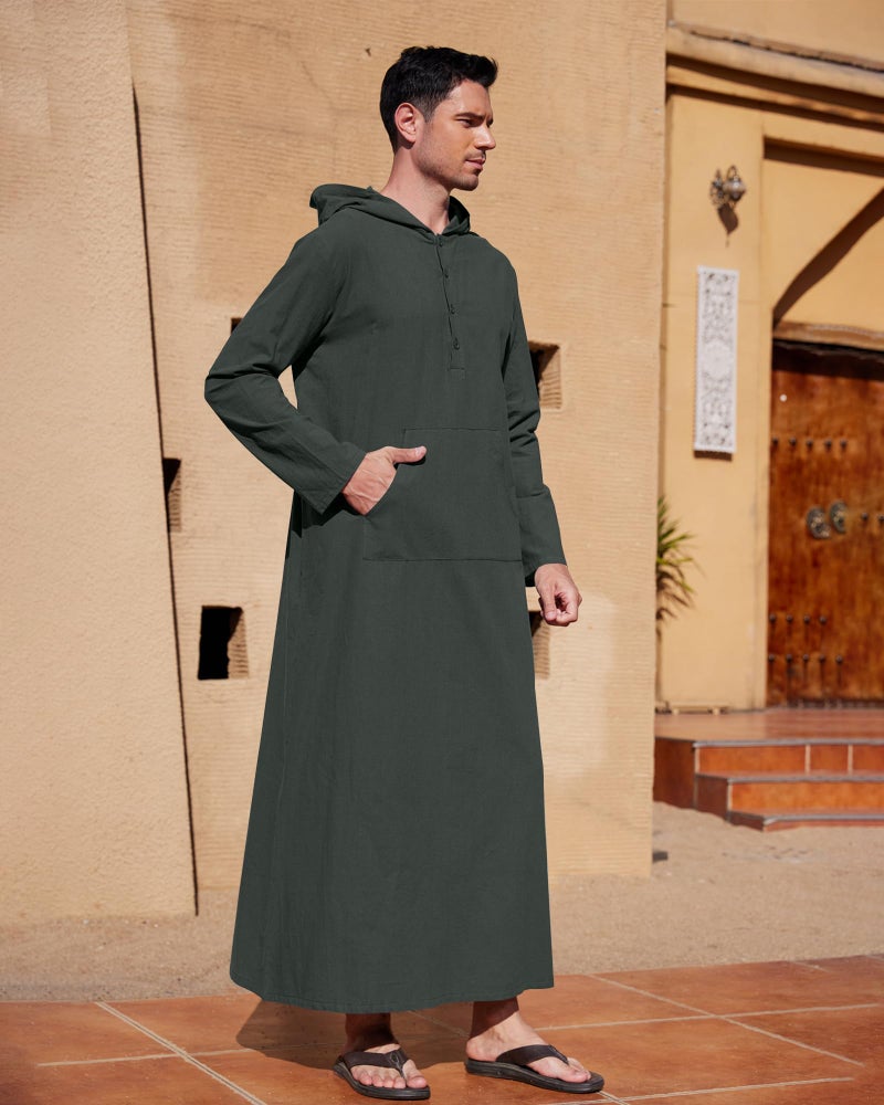 YAOHUOLE ثوب إسلامي للرجال YAOHUOLE ثوب للرجال إسلام هودي كافتان للرجال ملابس منزلية سوداء L - Image 2