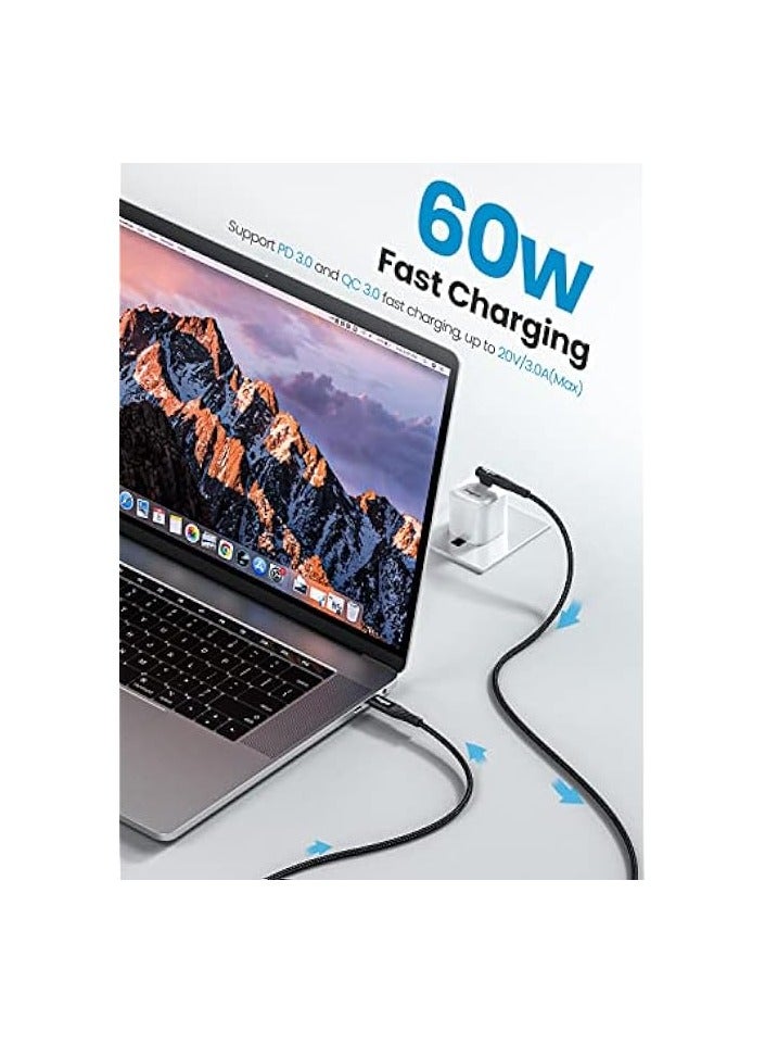 فاسجير كابل USB C إلى USB C، 3 متر 60 وات من النوع C إلى النوع C زاوية قائمة 90 درجة، سلك شحن سريع PD متوافق مع Galaxy S24 S23 S22 Mac-Book i-Pad Pro i-Pad Air (10 أقدام، أسود) - Image 3