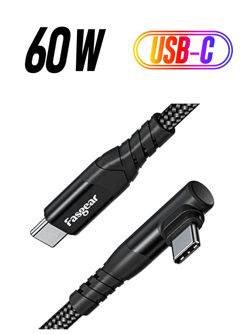 فاسجير كابل USB C إلى USB C، 3 متر 60 وات من النوع C إلى النوع C زاوية قائمة 90 درجة، سلك شحن سريع PD متوافق مع Galaxy S24 S23 S22 Mac-Book i-Pad Pro i-Pad Air (10 أقدام، أسود) - Image 1