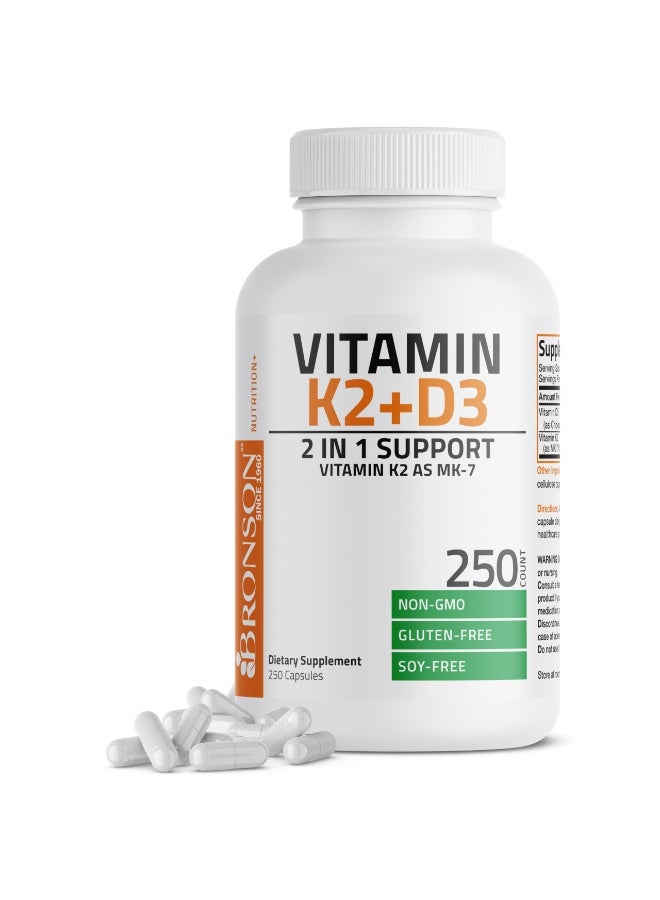 Bronson Vitamin K2 (MK7) with D3 Supplement Non-GMO Formula 5000 IU Vitamin D3 & 90 mcg K2 MK-7 Easy to Swallow D & K Complex, 250 Capsules