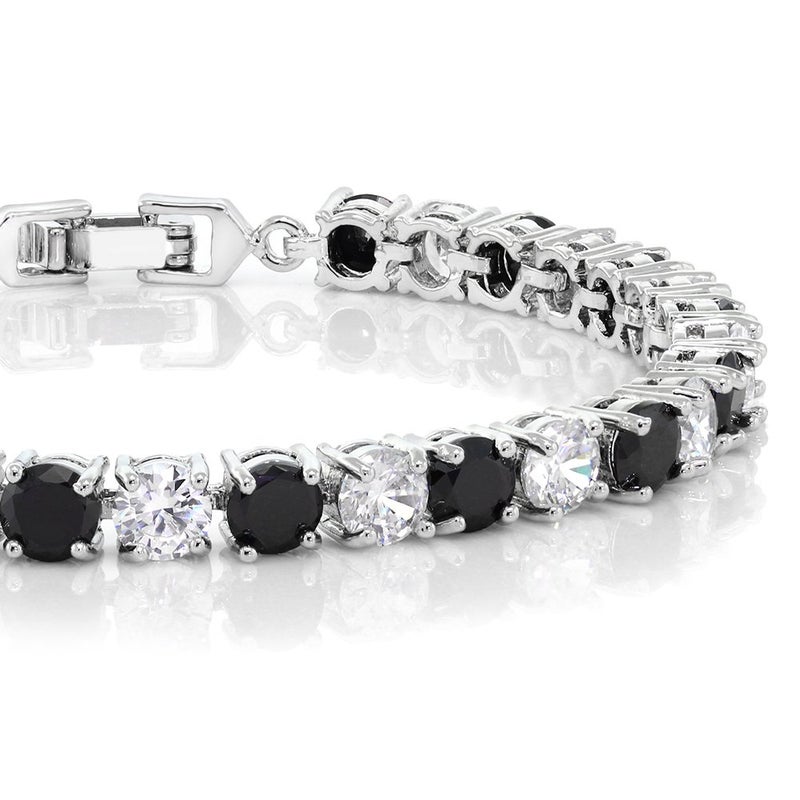 GEM STONE KING Sparkling Multi-Color Round Cubic Zirconia CZ Women's Tennis Bracelet (7.50 cttw, 7 Inch), White and Black - Image 2