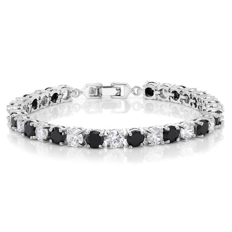 GEM STONE KING Sparkling Multi-Color Round Cubic Zirconia CZ Women's Tennis Bracelet (7.50 cttw, 7 Inch), White and Black - Image 1