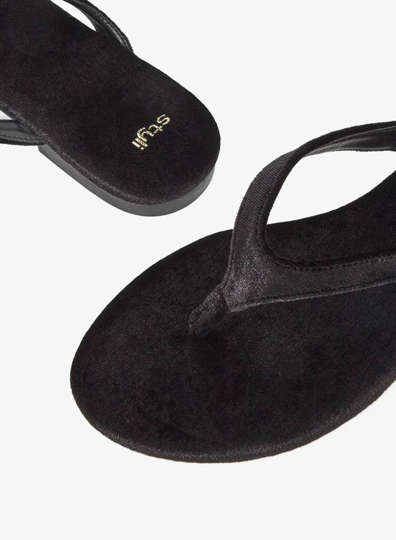 Styli  Styli Black Velvet Look Flat Sandals for Women | Best Price UAE