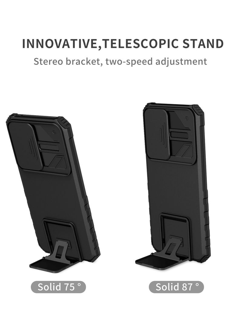 Samsung Galaxy A73 5G Black Mobile Phone Case Cover, Innovative Telescopic Bracket, Sliding Protection Camera Window, Bumper Shockproof Phone Back Cover  - Image 2