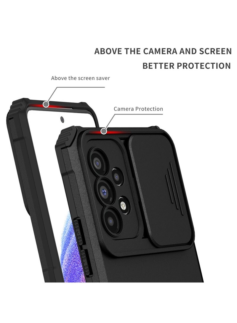 Samsung Galaxy A73 5G Black Mobile Phone Case Cover, Innovative Telescopic Bracket, Sliding Protection Camera Window, Bumper Shockproof Phone Back Cover  - Image 3