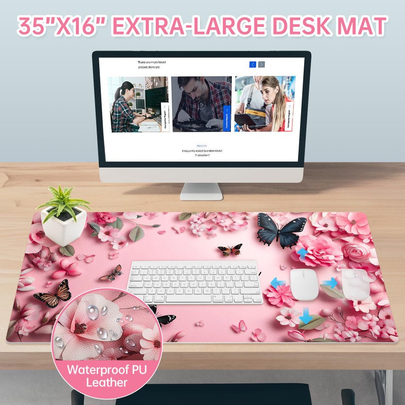 Aphlos PU Leather Desk Mat Blotter,Cute Pink Desk Mat for Office, Home,School,Keyboard,Mouse,15.7"x31.5" Large Non-Slip Writing Mat with Travel Storage Strap, Waterproof Easy to Clean (Pink Butterfly) - Image 5
