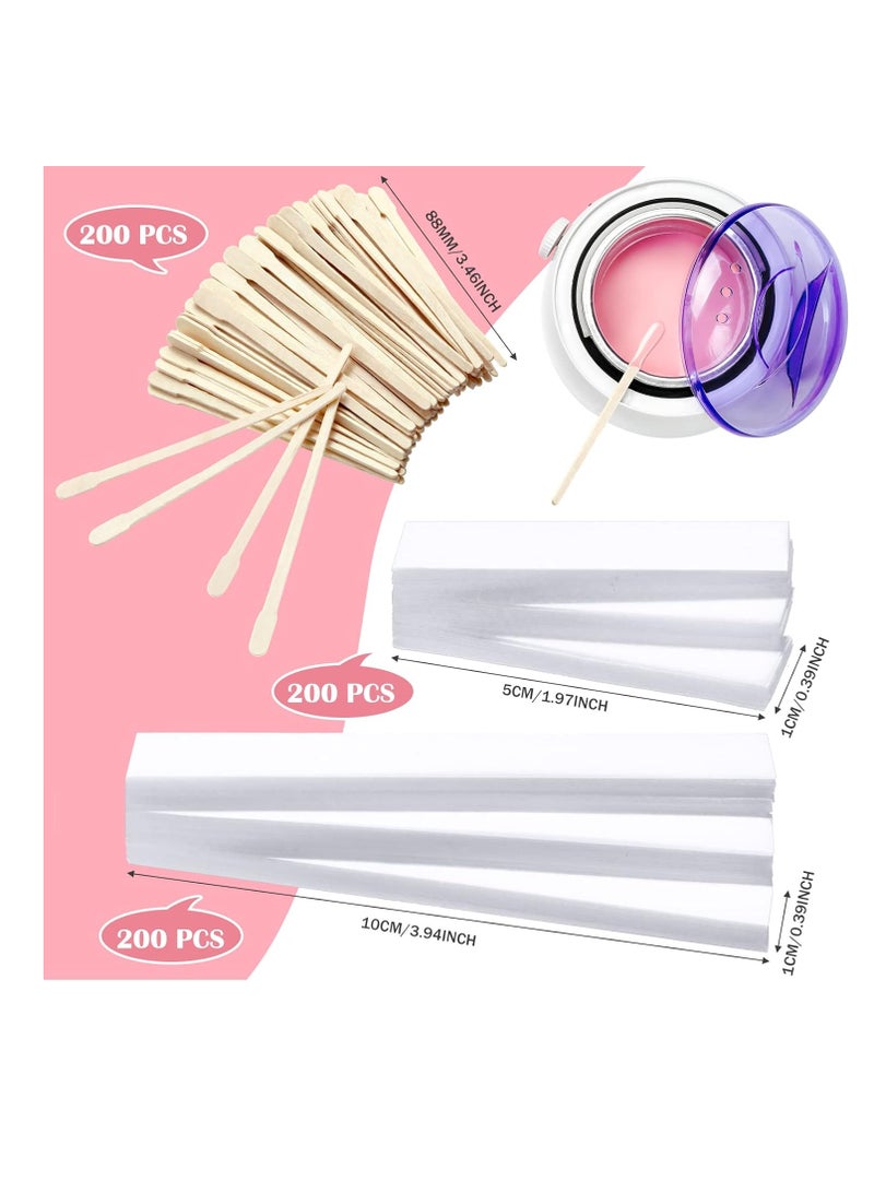 Leelosp Waxing Kit with 400 White Wax Paper Cloth Eyebrow Strips, 200 Wooden Applicator Sticks for Body Hair Removal  - Image 2