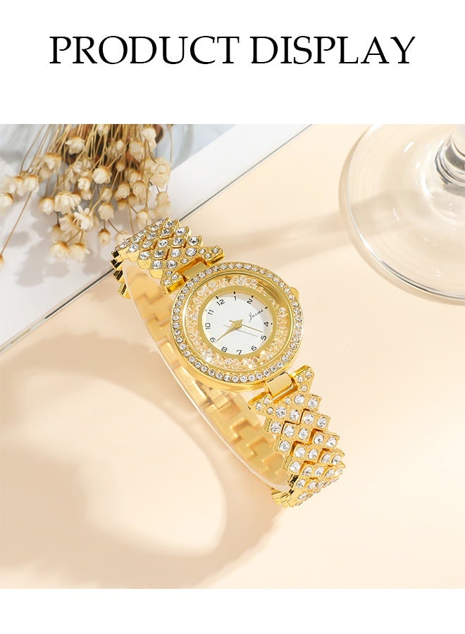 DUNISO Gold And Diamond Ladies Quartz Watch Set, Digital Face Steel Watch Bracelet Set, With Box, Four Bracelets And One Watch, High-End Ladies Watch Gift Set, With Diamond Decoration - Image 4