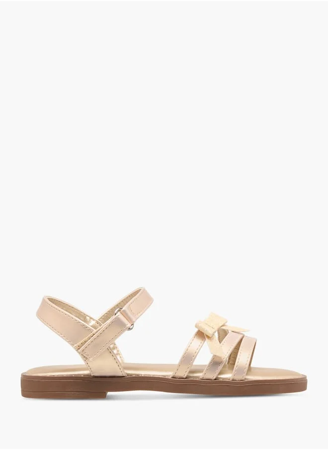 Flora Bella By Shoexpress Girls Embellished Bow Accent Strap Sandals With Hook And Loop Closure