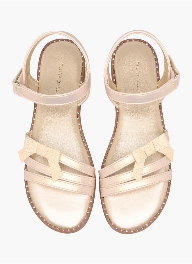 Flora Bella By Shoexpress Girls Embellished Bow Accent Strap Sandals With Hook And Loop Closure  - Image 2