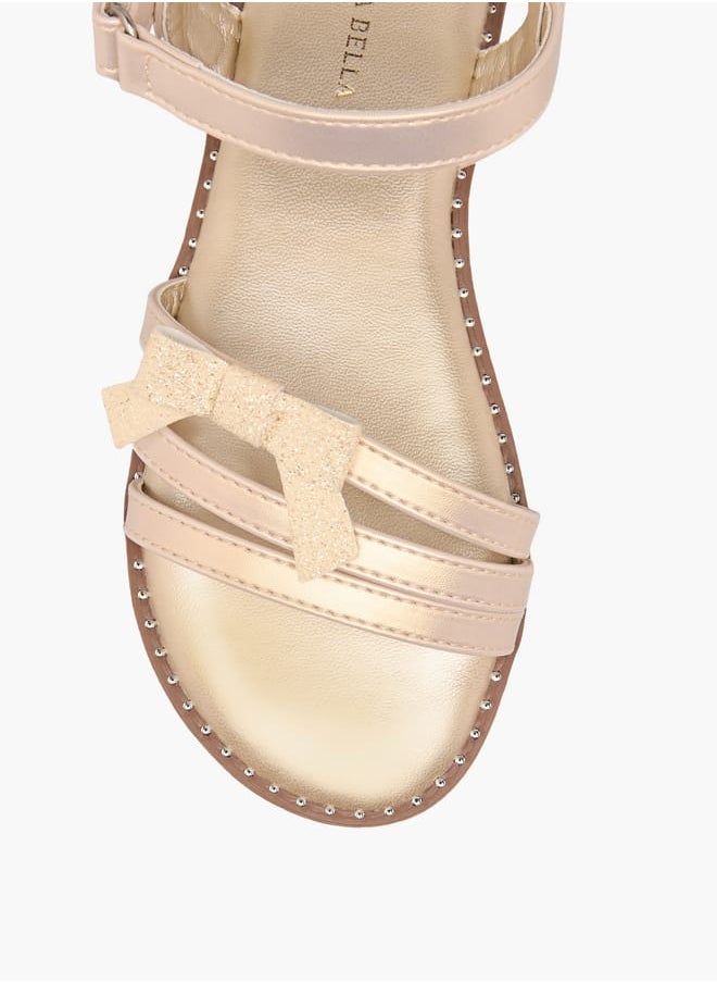 Flora Bella By Shoexpress Girls Embellished Bow Accent Strap Sandals With Hook And Loop Closure  - Image 3