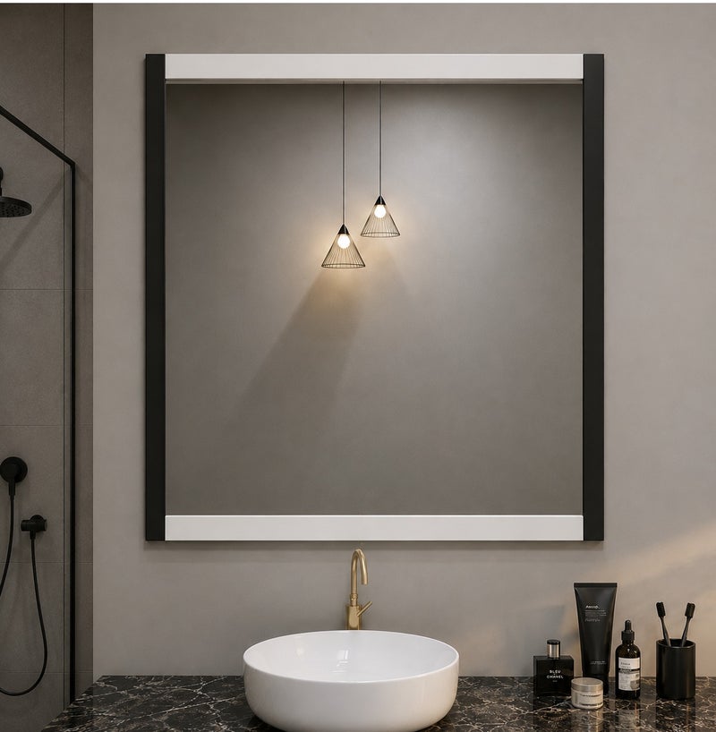 مرايا مربعة 50×55 سم ، بأطار ابيض و اسود كلاسيكي ، متعددة الاستخدامات في الحمام ، بجانب باب الشقة ، غير مضيئة