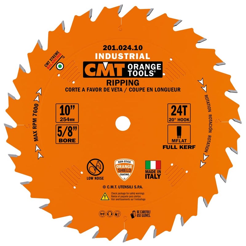 CMT 20102410 Industrial Ripping Saw Blade 10Inch x 24 Teeth FTG Grind with 58Inch Bore PTFE Coating