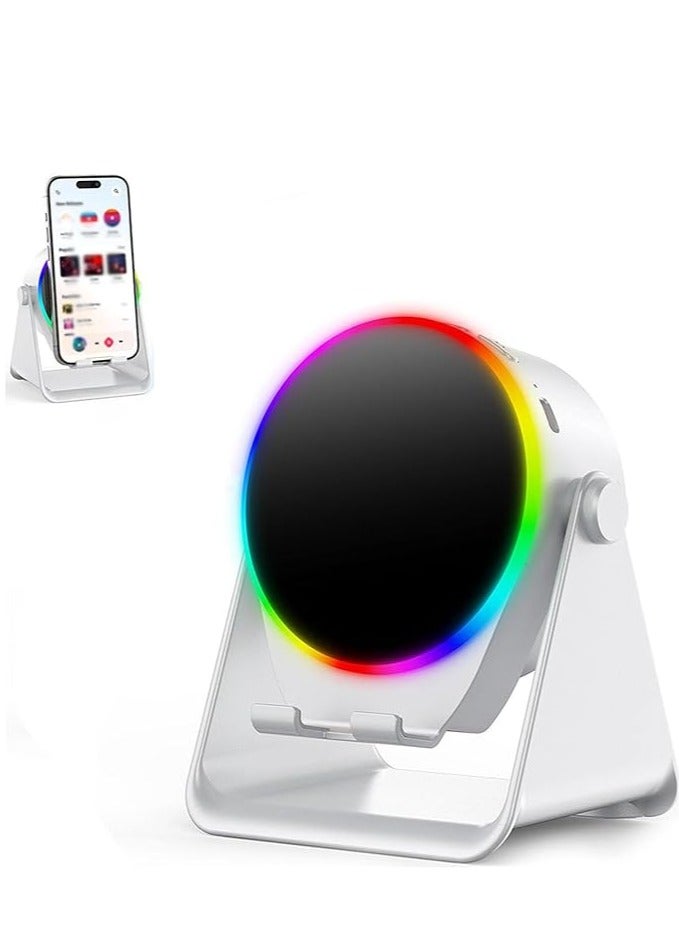 4-in-1 360° Rotating Bluetooth Speaker Stand, Cell Phone Stand with Wireless Bluetooth Induction Speaker, Anti-Slip Base HD Surround Sound, with Charging Function  LED Mood Light (White) - Image 1