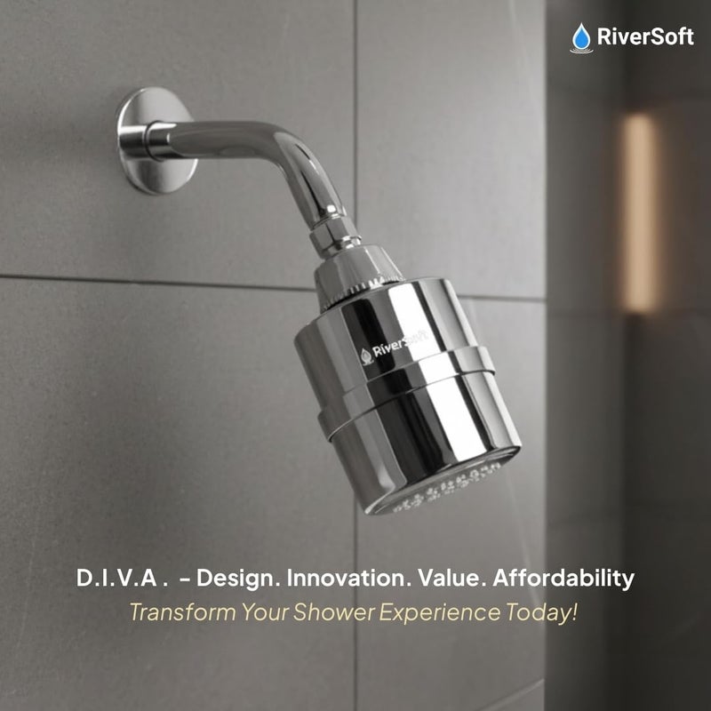 RiverSoft فلتر ديفا-01 للدش للمياه العسرة مع 15 مرحلة | فلتر دش للمياه العسرة | جهاز تنعيم المياه للحمام (كروم، عبوة من 1) - Image 2