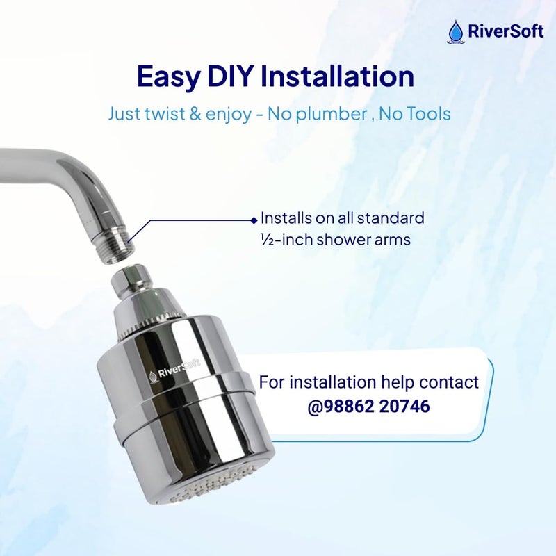 RiverSoft فلتر ديفا-01 للدش للمياه العسرة مع 15 مرحلة | فلتر دش للمياه العسرة | جهاز تنعيم المياه للحمام (كروم، عبوة من 1) - Image 5